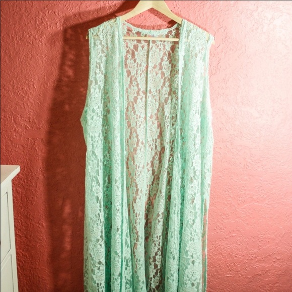 Lularoe Mint Lace duster - Picture 1 of 7